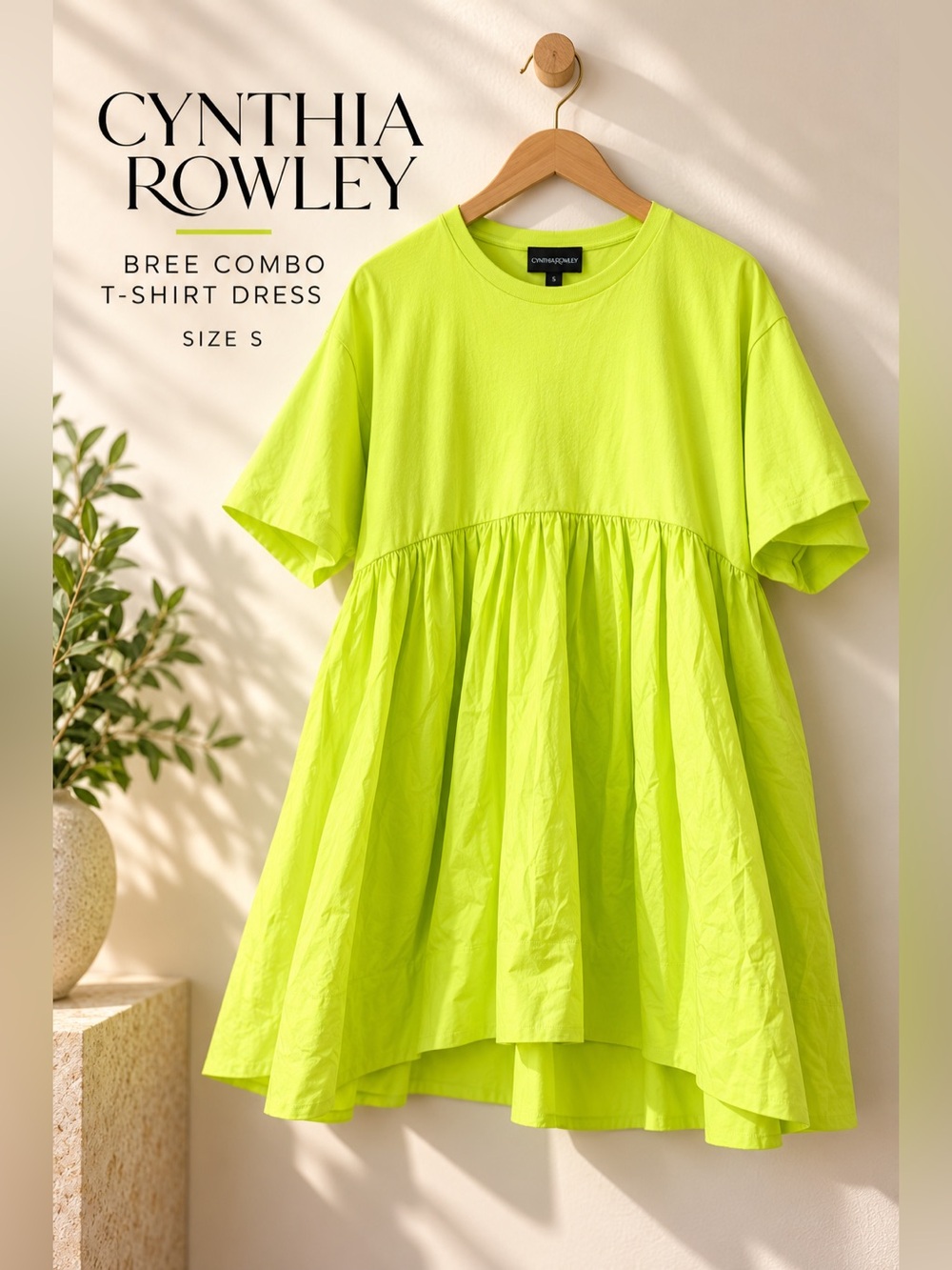 Cynthia Rowley Bree Combo T-Shirt Dress Neon Yellow Size Small